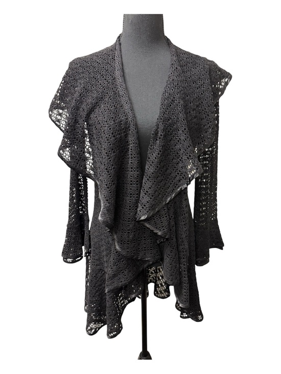 Caleaas Sweaters - Caleaas Black Lace Cardigan Drape Open Front Sheer Crochet Boho Size S Top